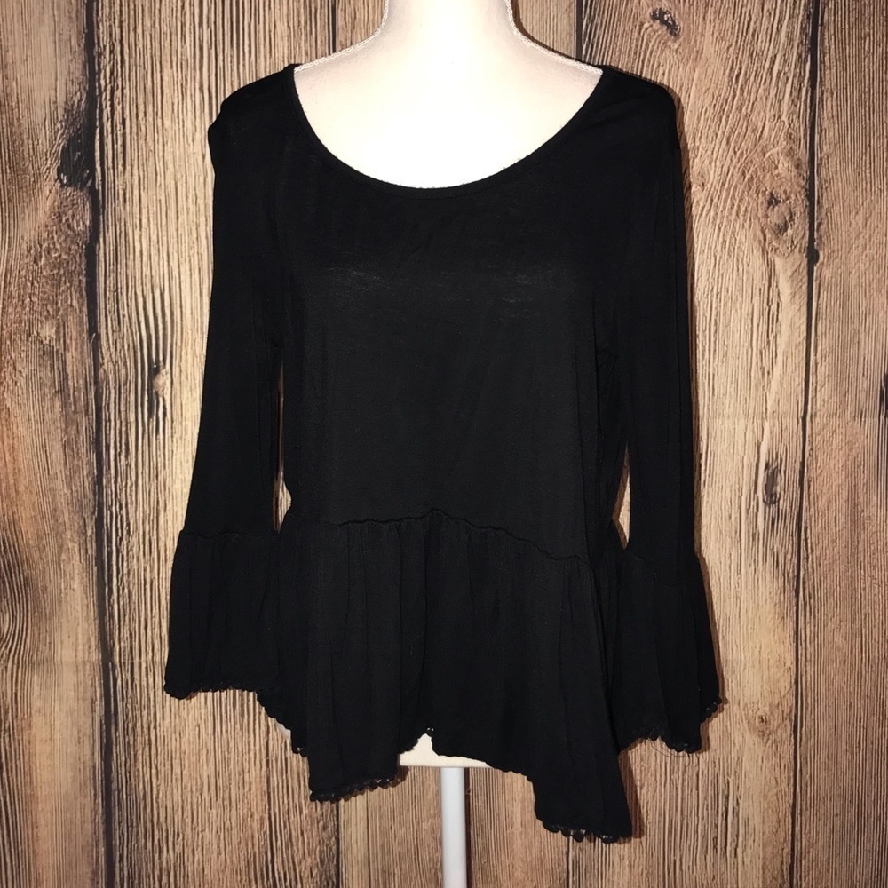 JUSTIFY BLACK BOHO CHIC LONG SLEEVE BLOUSE